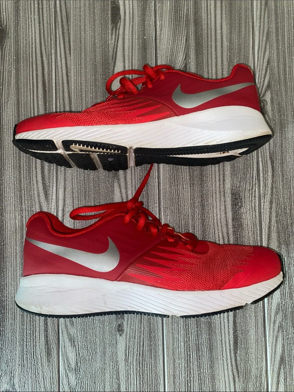 Nike Red and White Running Sneakers Size 5Y